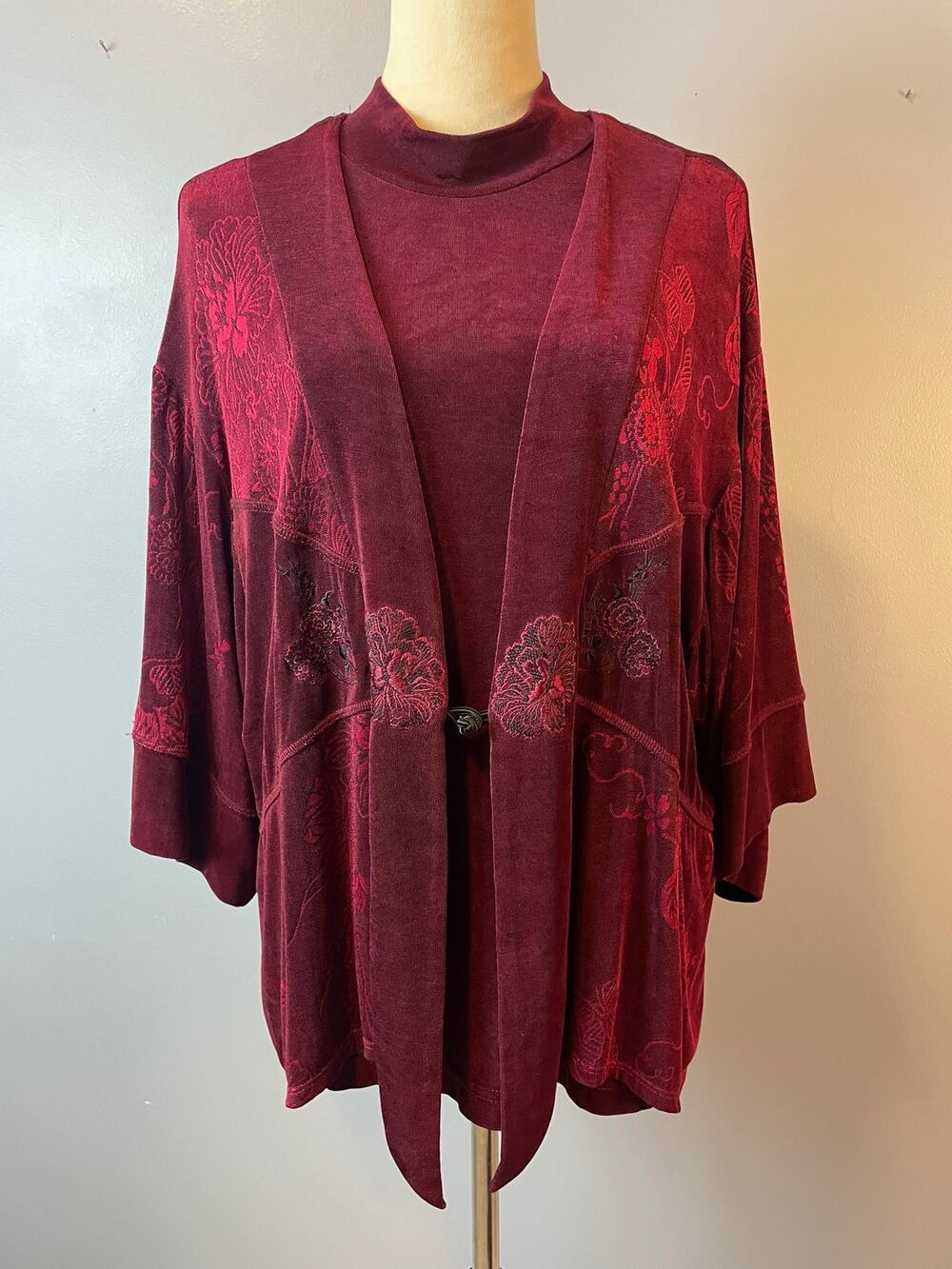 Burgundy 2 piece Liquid Knit Cardigan Blouse Set Victorian Whimsygoth Vampire